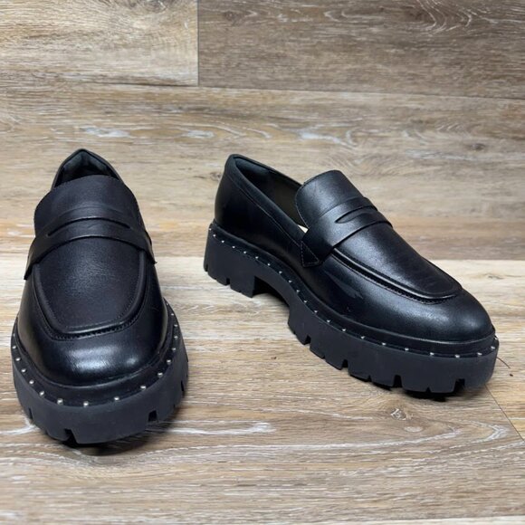 Schutz Christie Black Leather Slip On Studded Loafers Women's Size 8 - Picture 7 of 8